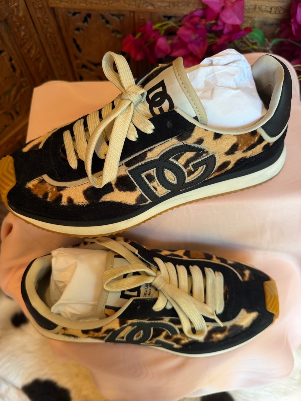 Dolce & Gabbana Leopard Suede-Trim Women's Sneaker - Black & Tan - Picture 3 of 11